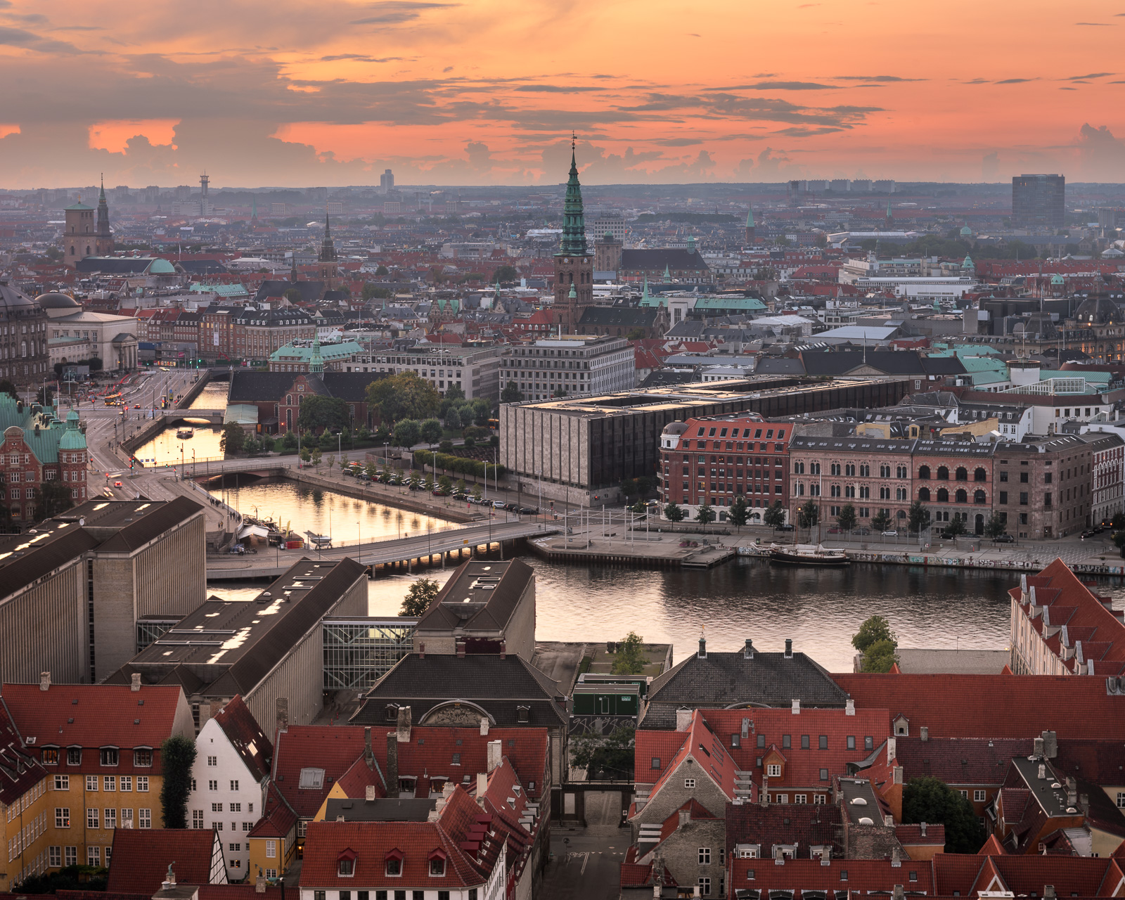 Aerial View of Roofs and Canals of Copenhagen in the Evening, Denmark-2.jpg