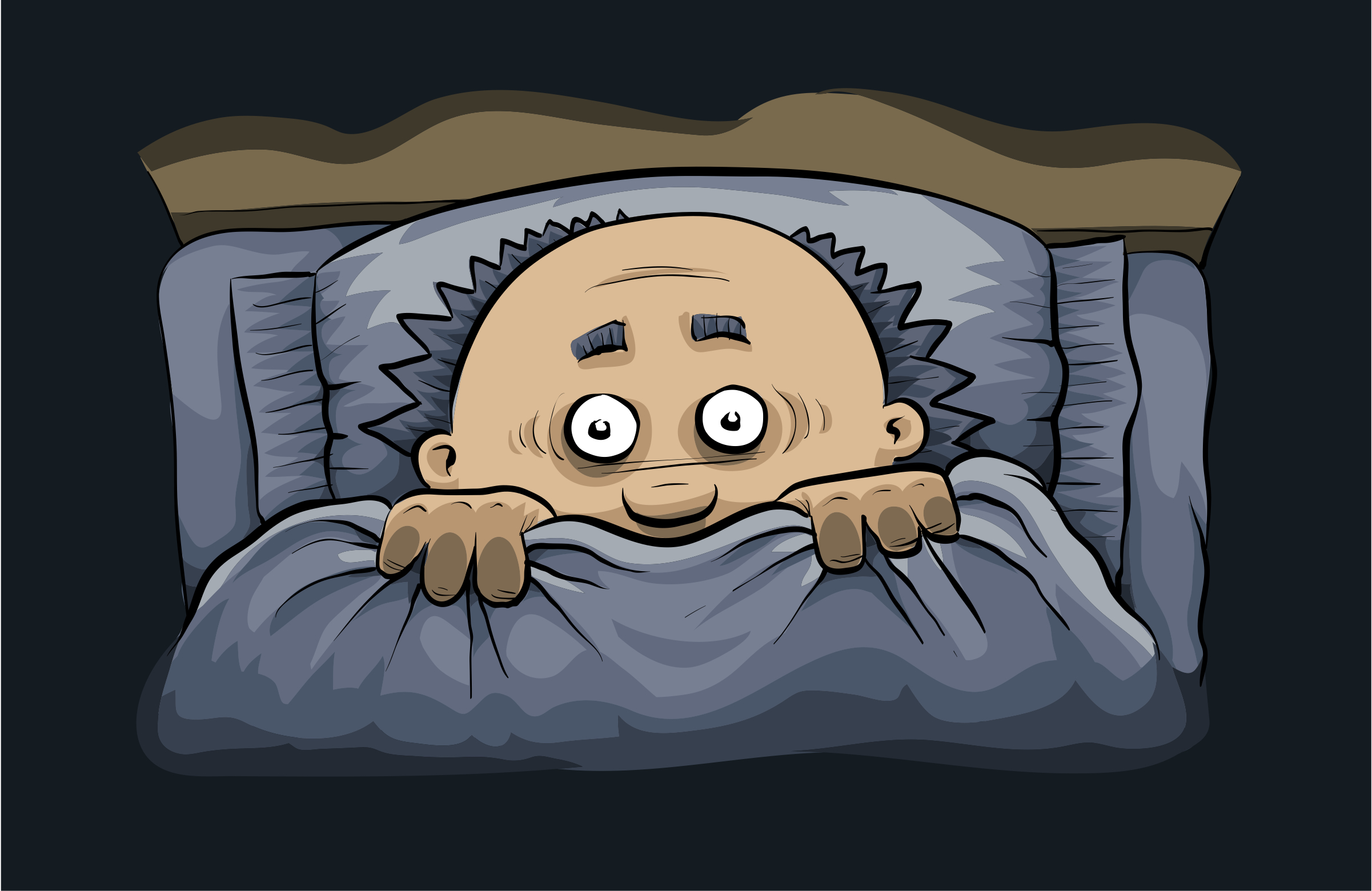 Малая тащит спать. Человек под одеялом. Спящий человек под одеялом. Страх карикатура.
